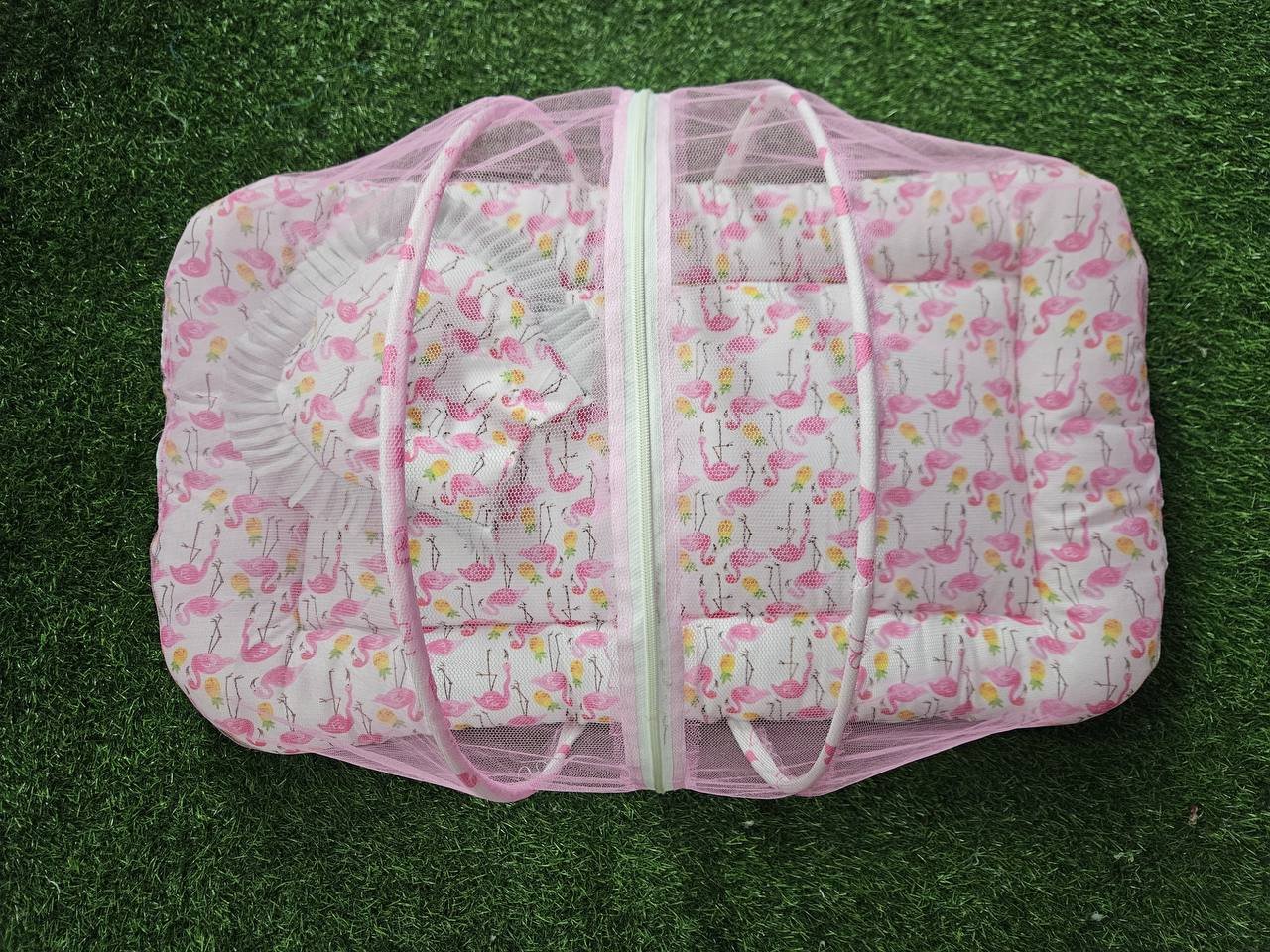 GODADI WALA Present Print Cotton Bedding Set Thick Base Foldable with Mosquito Net and Head Pillow - Zip Closure - Image 2