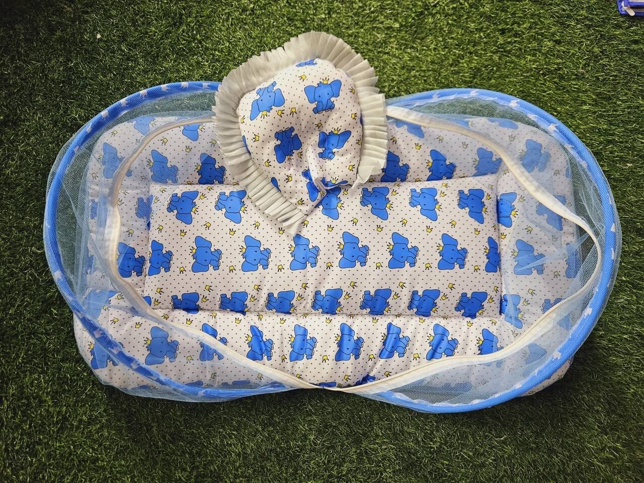 GODADI WALA Present Print Cotton Bedding Set Thick Base Foldable with Mosquito Net and Head Pillow - Zip Closure