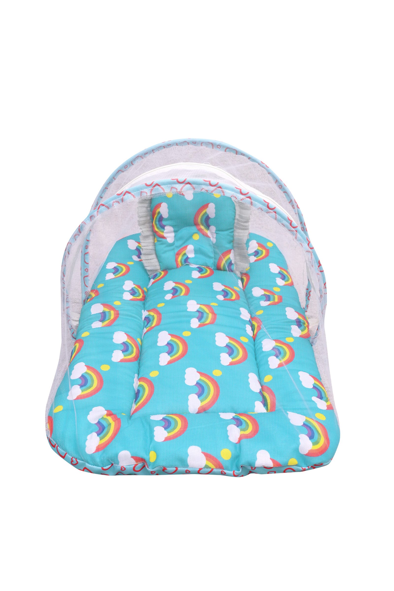 GODADI WALA Present Print Cotton Bedding Set Thick Base Foldable with Mosquito Net and Head Pillow - Zip Closure (Blue Rainbo) - Image 6