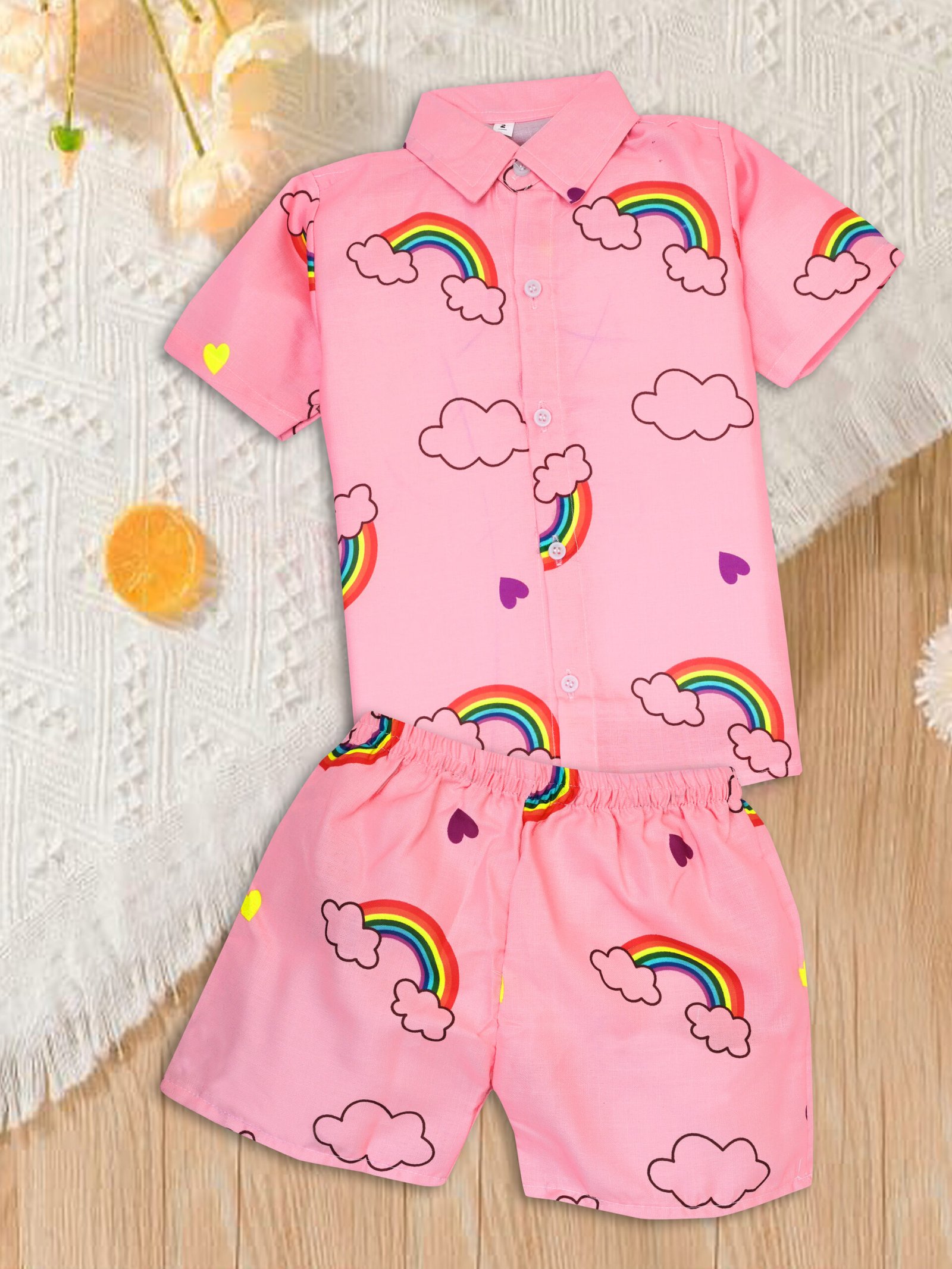 GODADI WALA Kidswear present a new born baby 1 pcs Cloth Pair set (PINK RAINBOW)