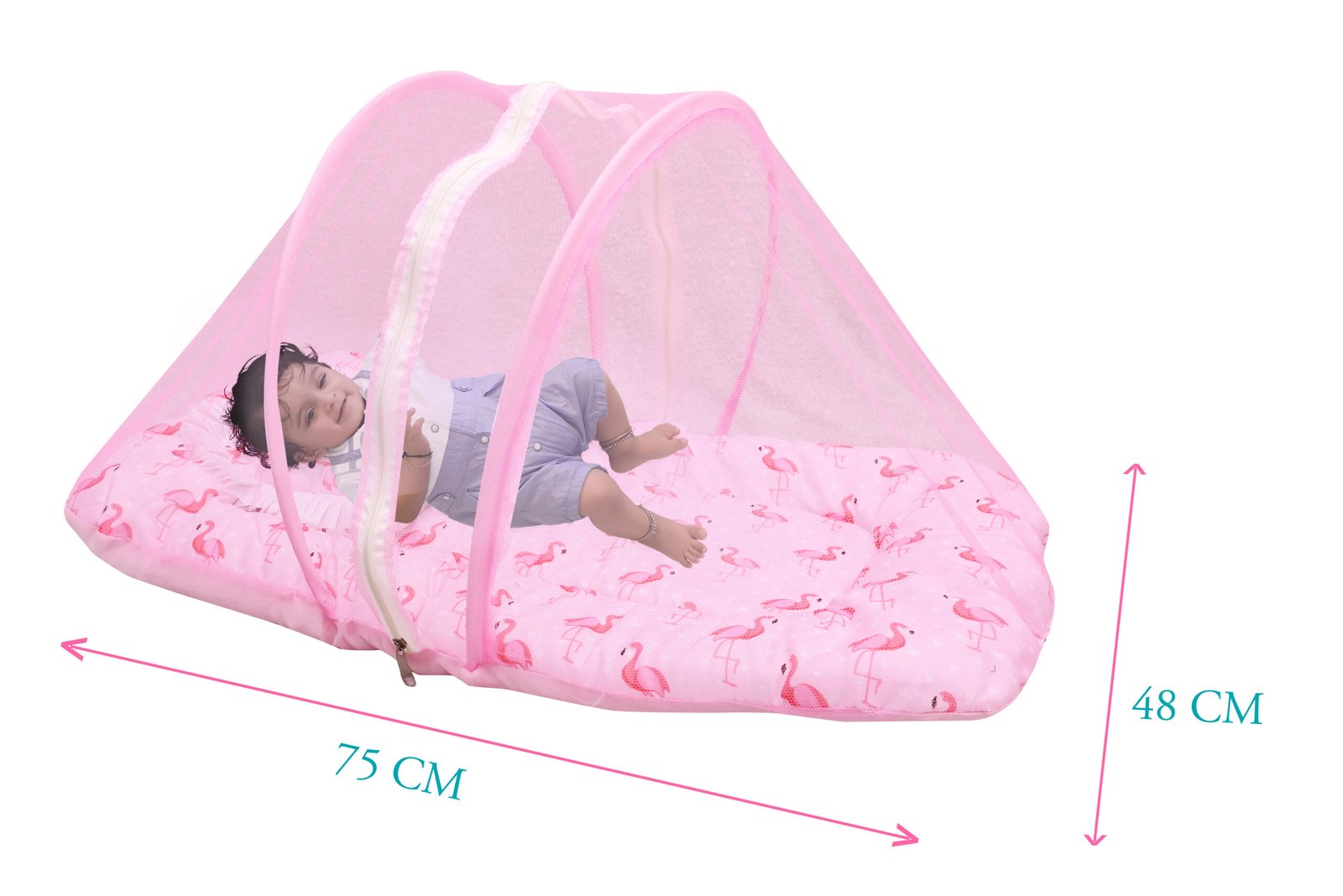 GODADI WALA Present Print Cotton Bedding Set Thick Base Foldable with Mosquito Net and Head Pillow - Zip Closure (pink duck) - Image 3