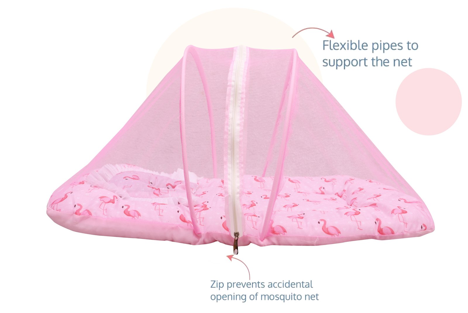 GODADI WALA Present Print Cotton Bedding Set Thick Base Foldable with Mosquito Net and Head Pillow - Zip Closure (pink duck) - Image 4