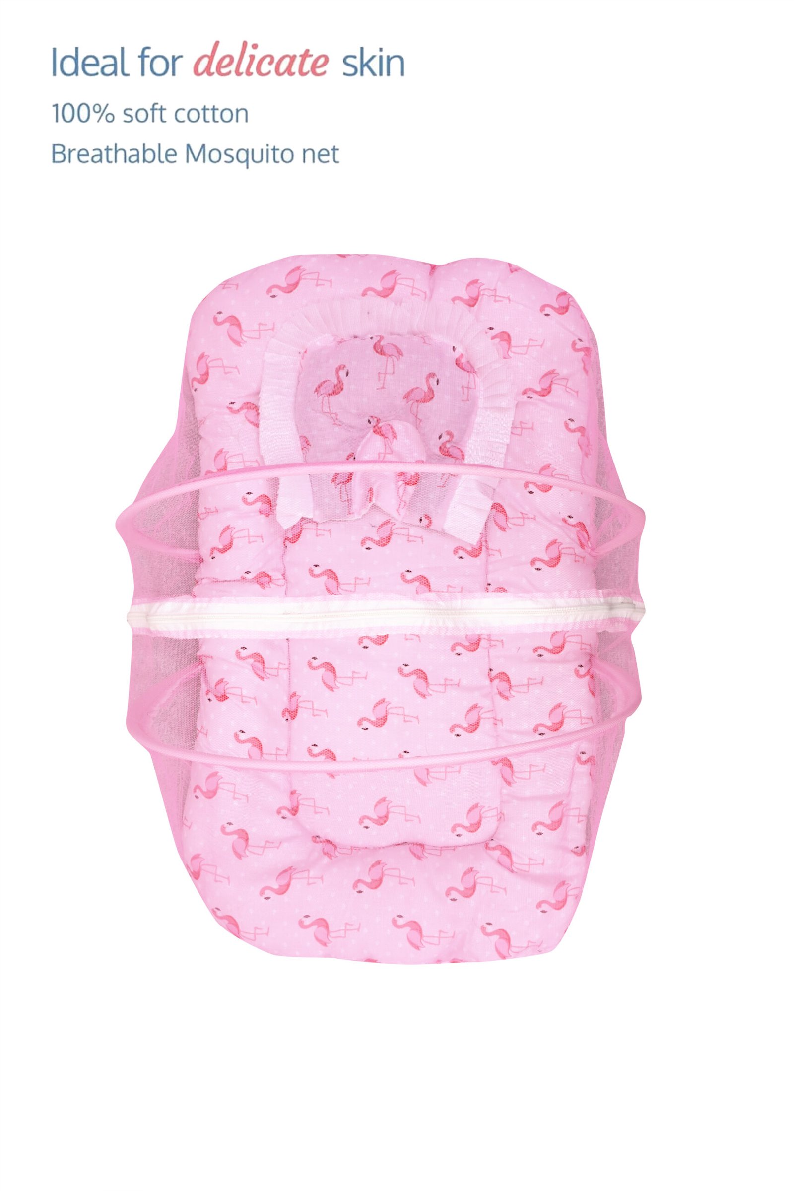 GODADI WALA Present Print Cotton Bedding Set Thick Base Foldable with Mosquito Net and Head Pillow - Zip Closure (pink duck) - Image 5