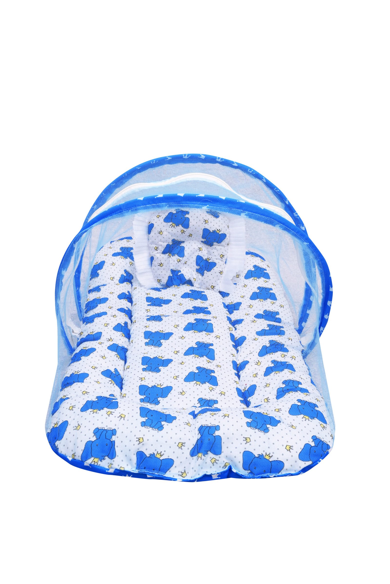 GODADI WALA Present Print Cotton Bedding Set Thick Base Foldable with Mosquito Net and Head Pillow - Zip Closure (Blue Elephant) - Image 5