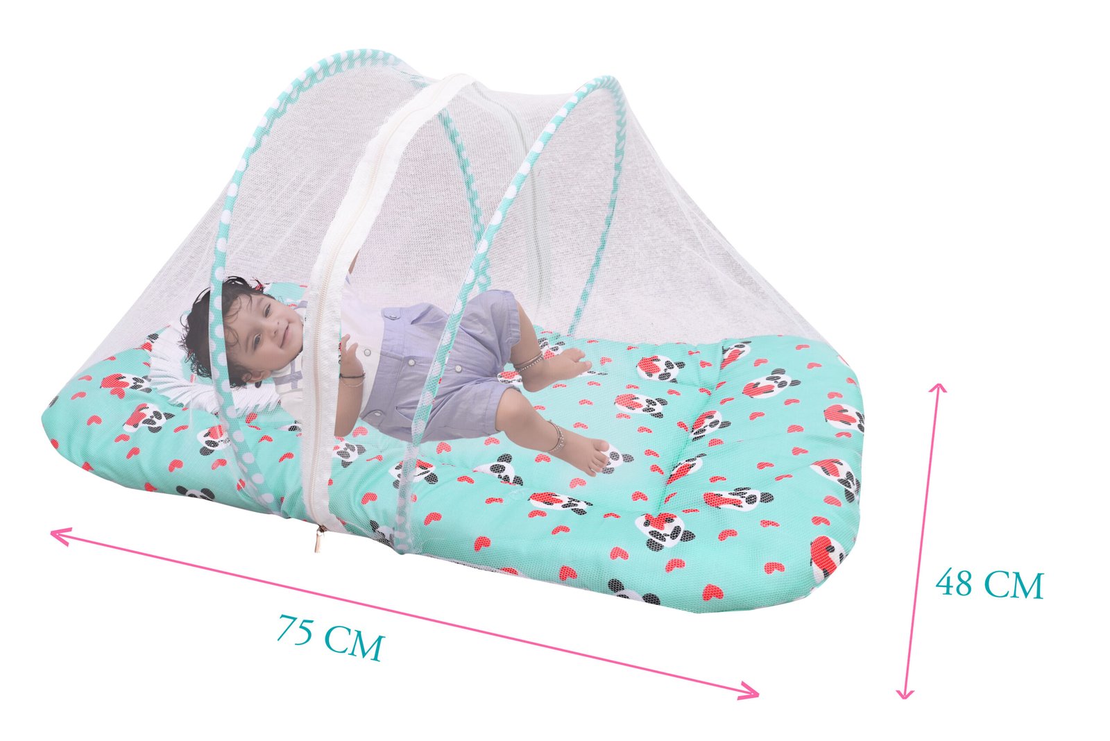 GODADI WALA Present Print Cotton Bedding Set Thick Base Foldable with Mosquito Net and Head Pillow - Zip Closure (Green Panda) - Image 3