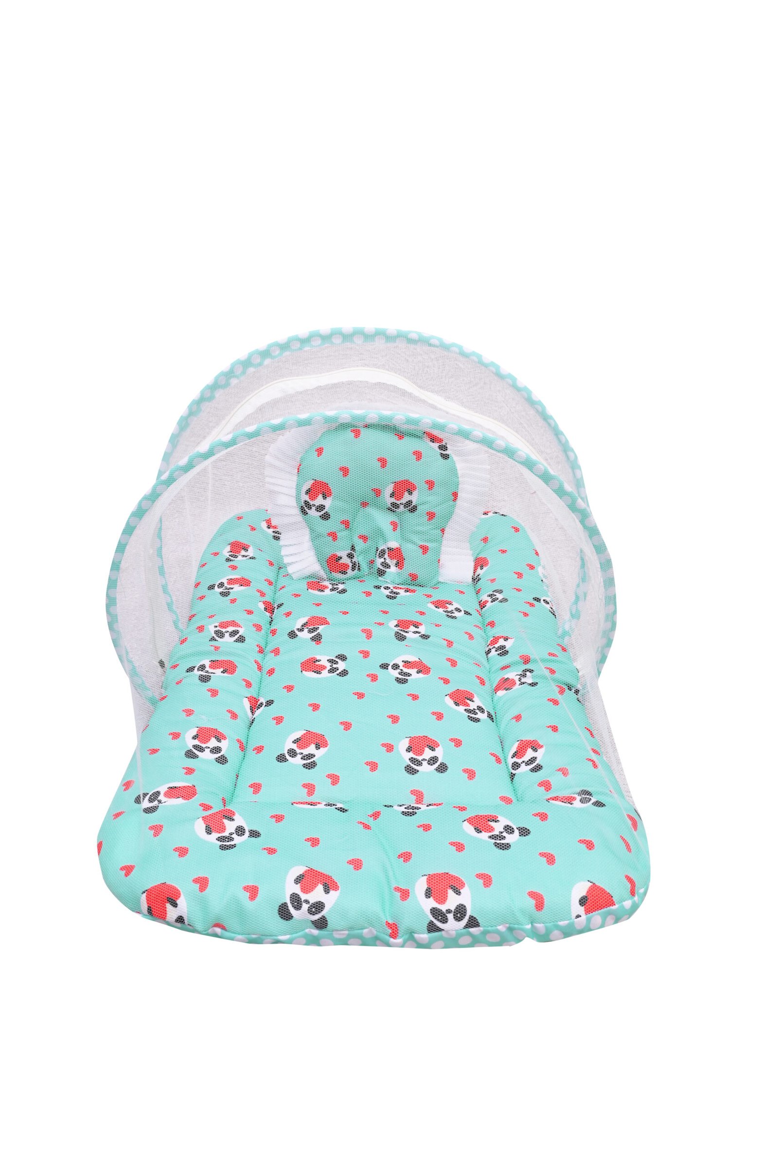 GODADI WALA Present Print Cotton Bedding Set Thick Base Foldable with Mosquito Net and Head Pillow - Zip Closure (Green Panda) - Image 6