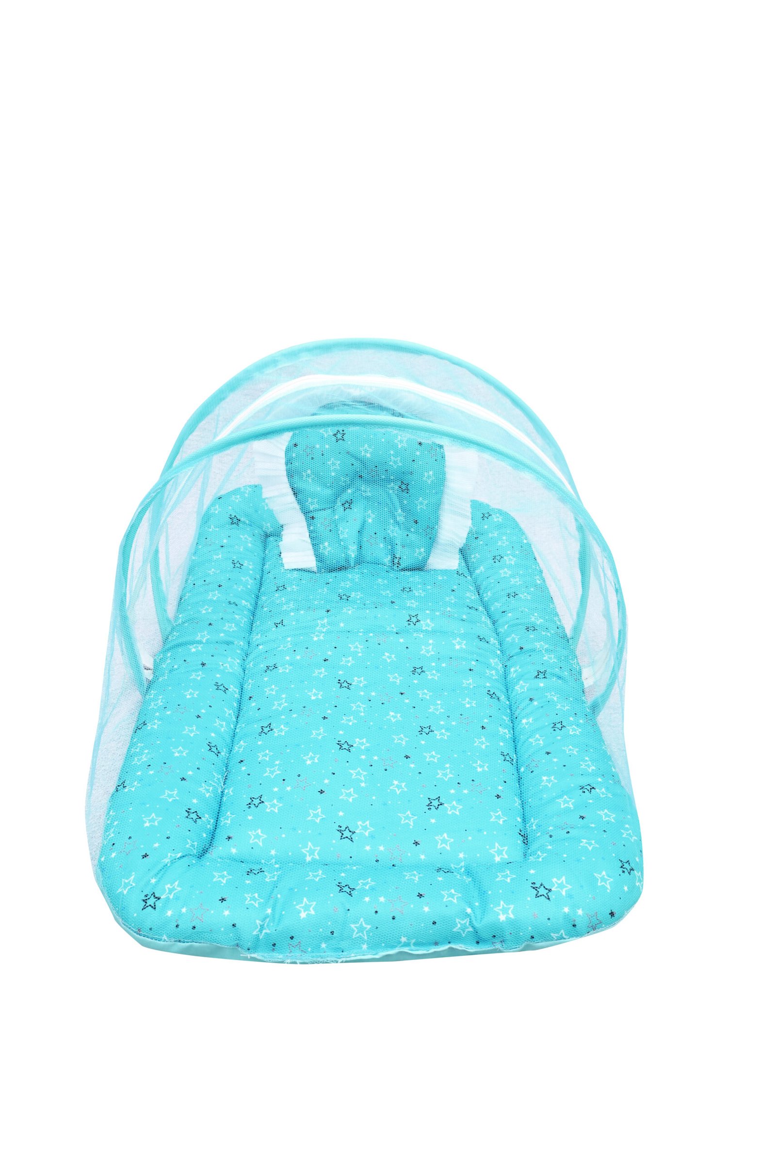 GODADI WALA Present Print Cotton Bedding Set Thick Base Foldable with Mosquito Net and Head Pillow - Zip Closure (Green Star) - Image 5