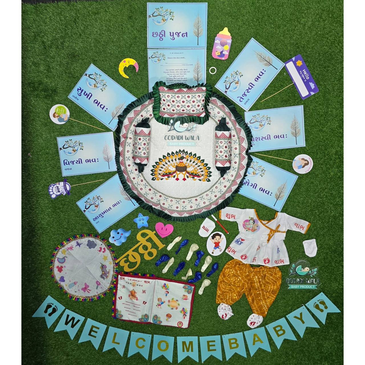 GODADI WALA Present a New Born Baby Boy Cotton Clothes With Chhati Sets, For Naming Ceremony (Embroidery)